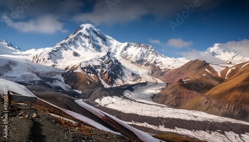 gergeti glacier hiking mt kazbek caucasus georgia photo