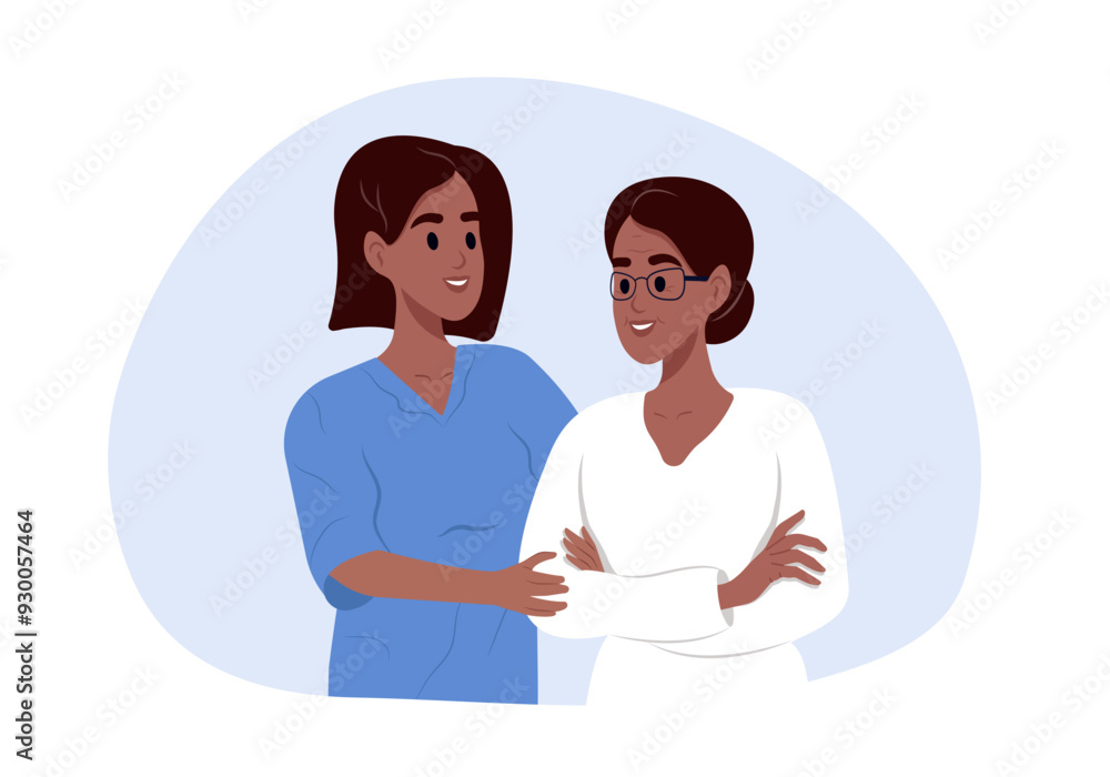 Obraz premium Nurse hold her senior patient's hand. Doctor helping old patient with Alzheimer's disease. Disability, rehabilitation or healing.