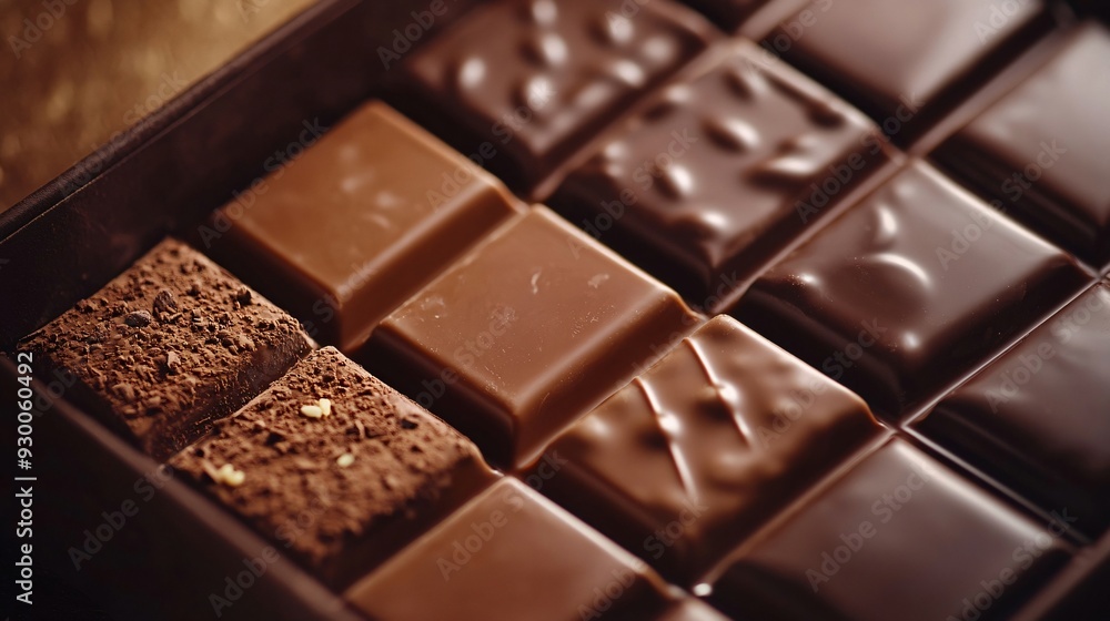 Delicious Chocolate Bars in Box on Brown Background Delicious Chocolate Bars in Box on Brown Background