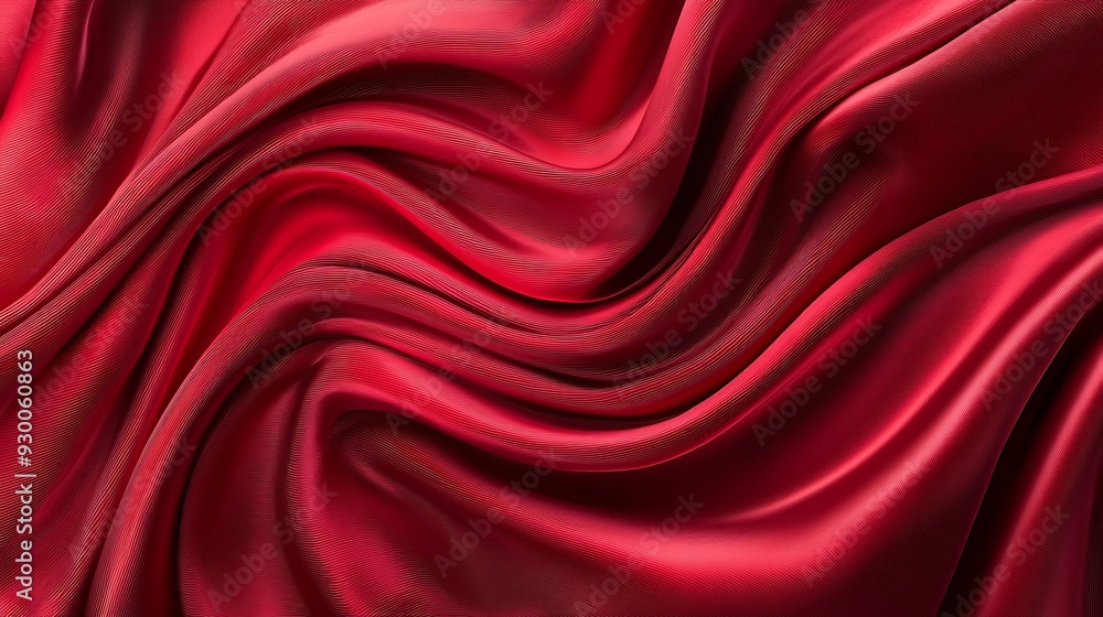 Obraz premium Abstract red velvet wave and swirls gradient satin fabric lies texture background.