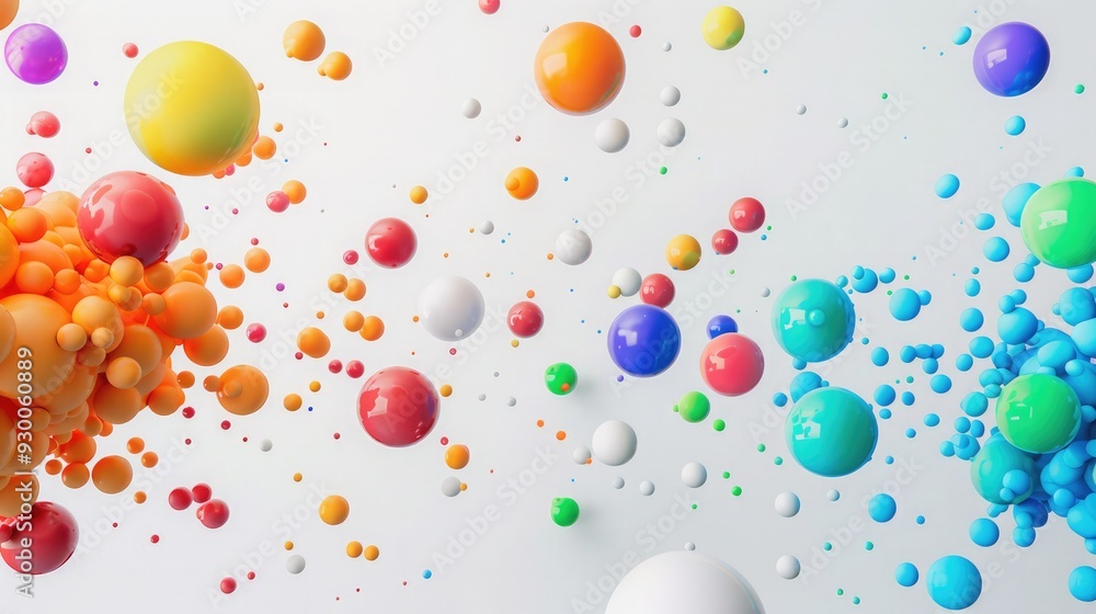 Colorful spheres floating in a vibrant arrangement, creating a dynamic and energetic visual appeal for various creative uses. Colorful spheres floating in a vibrant arrangement, creating a dynamic and energetic visual appeal for various creative uses.