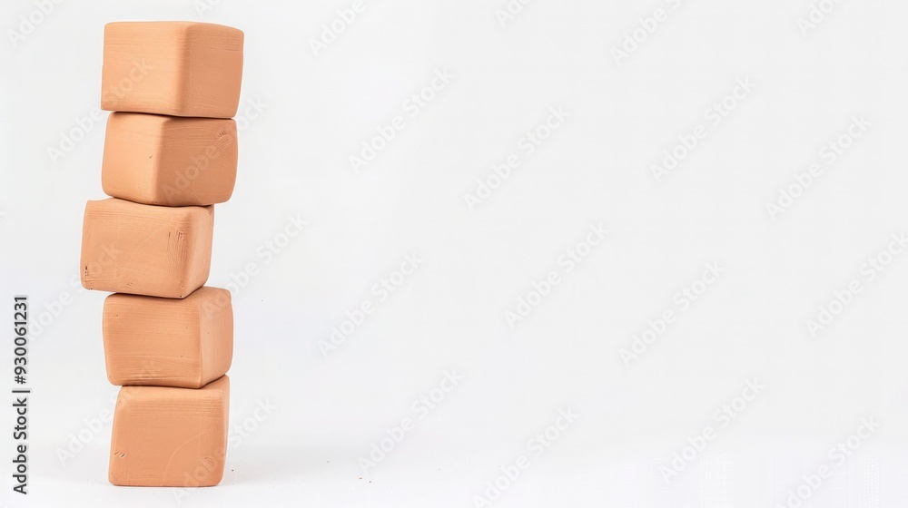Five terracotta blocks stacked elegantly, showcasing simplicity and balance against a minimalistic white background. Five terracotta blocks stacked elegantly, showcasing simplicity and balance against a minimalistic white background.