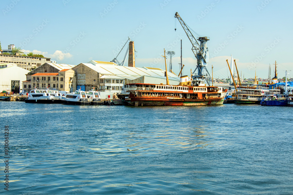 Historical Halic shipyard and docked ships, goldenhorn  istanbul Turkey