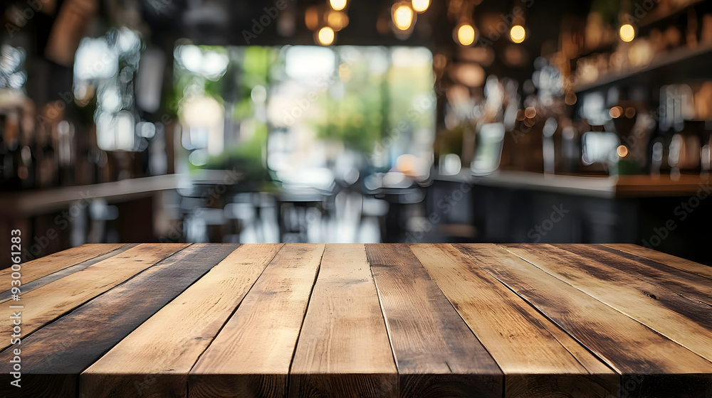 A rustic wooden table in a cozy cafe setting, illuminated by warm lighting, perfect for dining or creative work. A rustic wooden table in a cozy cafe setting, illuminated by warm lighting, perfect for dining or creative work.
