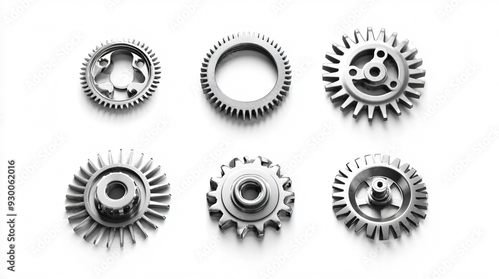 Variety of Stainless Steel Gears on White Background Variety of Stainless Steel Gears on White Background