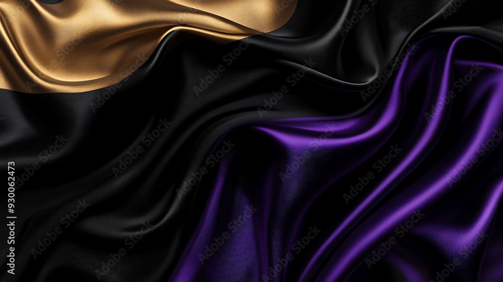 Obraz premium Abstract a black and purple satin and gold gradient satin fabric lies texture background.