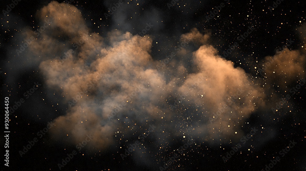 Fototapeta premium Dust cloud sheer brown on black texture background.