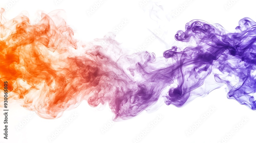 Dynamic interaction of orange and purple smoke, billowing clouds originating from a single source, orange smoke on the left, purple smoke on the right, blending in the middle, dense silky texture, Dynamic interaction of orange and purple smoke, billowing clouds originating from a single source, orange smoke on the left, purple smoke on the right, blending in the middle, dense silky texture,