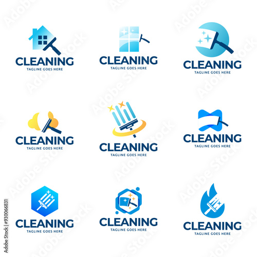 Set of Window cleaning service logo. Window glass cleaning vector logo