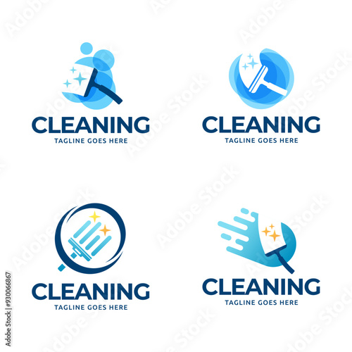 Set of Window cleaning service logo. Window glass cleaning vector logo