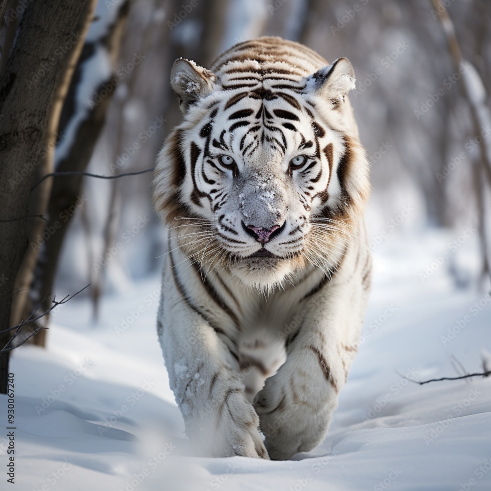 Fototapeta premium Elegant Siberian white tiger posed gracefully in stunning images