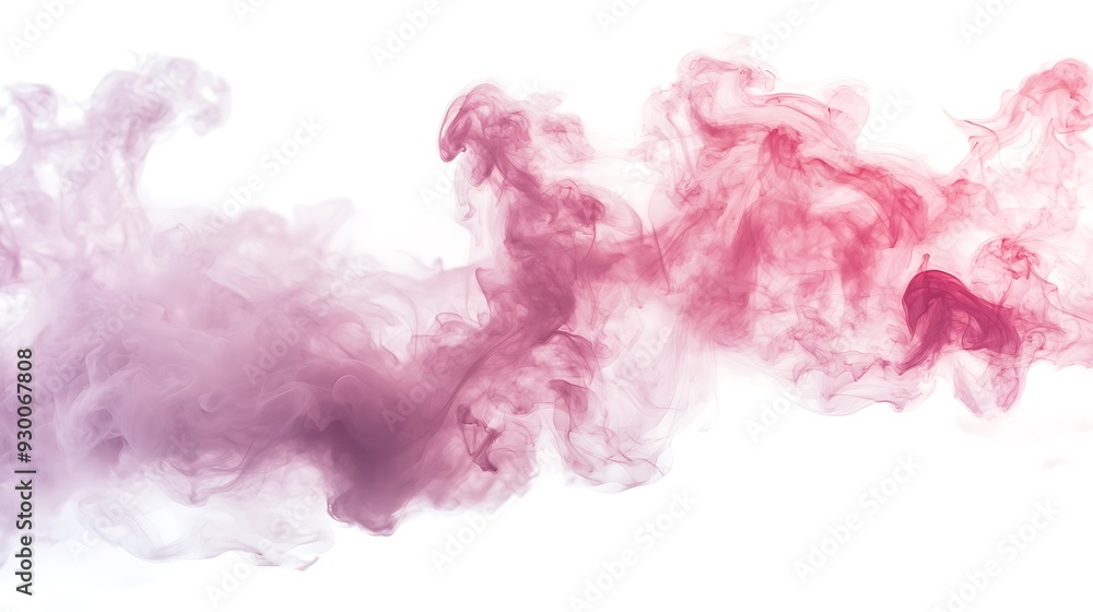 Fototapeta premium Pink watercolor smoke clouds on white background