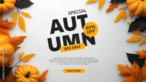 Autumn sale background layout decorate with leaves of autumn for shopping sale or promo poster and frame leaflet or web banner.Vector illustration template.
