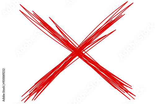 Red scribble doodle cross x shape cut out design element