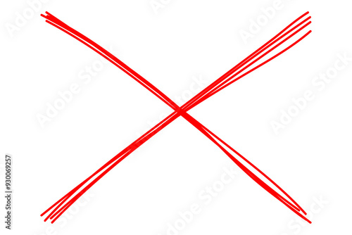 Red scribble doodle cross x shape cut out design element