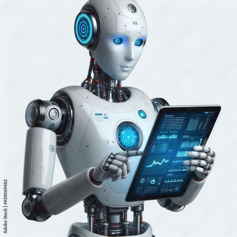 Ai robot using tablet isolate on transparency background PNG
Ai robot using tablet isolate on transparency background PNG