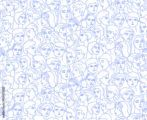 Abstract line drawing seamless pattern of various faces.