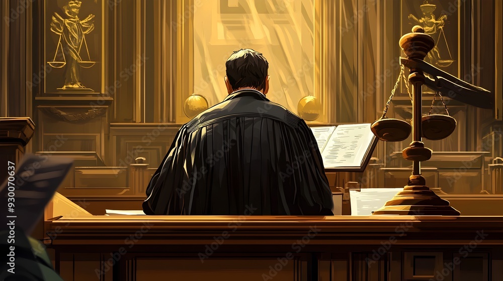 Judge Presiding Over High Profile Legal Case in Formal Courtroom Judge Presiding Over High Profile Legal Case in Formal Courtroom