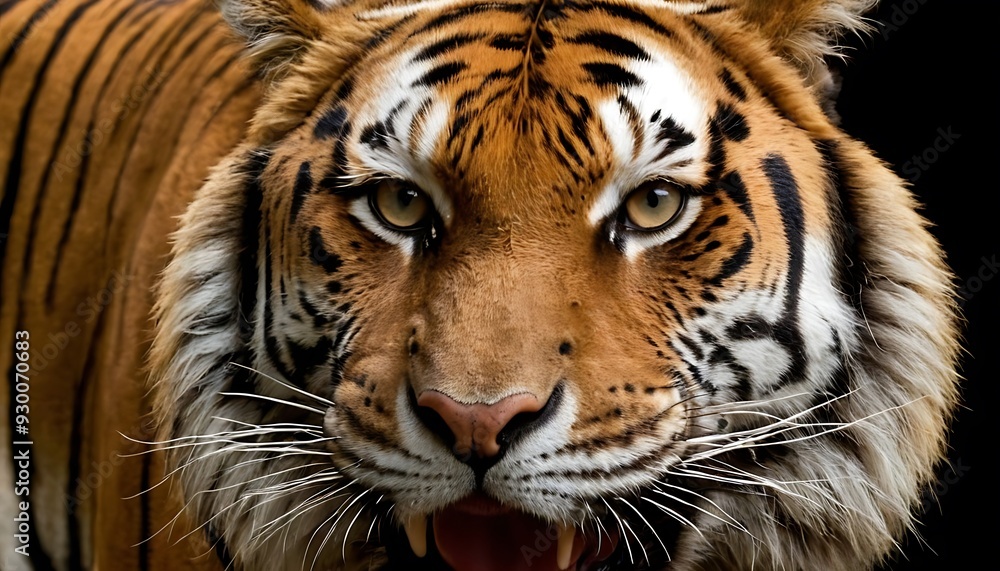 Beautiful close up detail portrait of big Siberian or Amur tiger on black background14 Beautiful close up detail portrait of big Siberian or Amur tiger on black background14