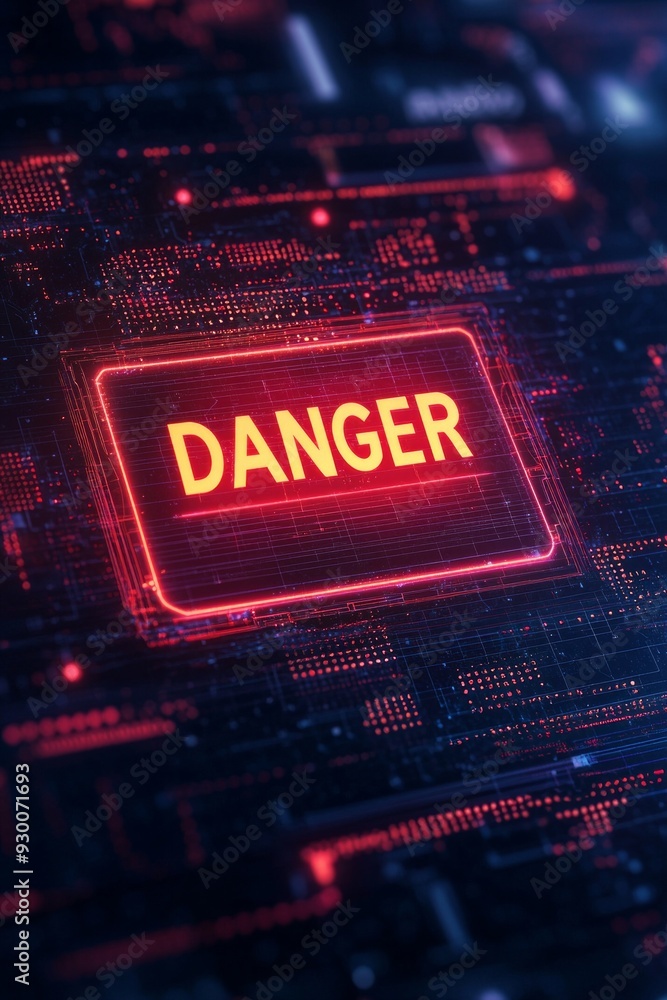 A glowing red warning icon with text A glowing red warning icon with text