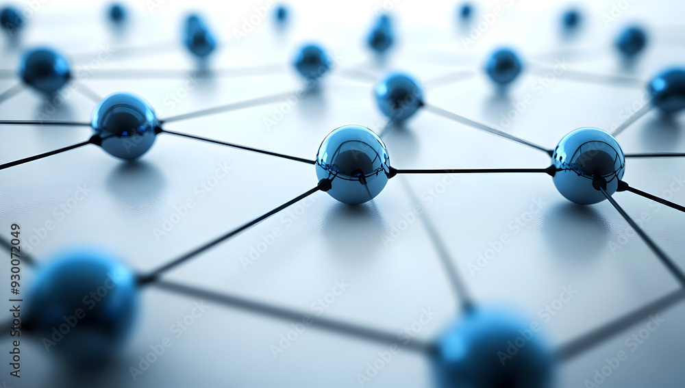Abstract representation of a network with blue spheres and connecting lines, symbolizing connectivity and technology. Abstract representation of a network with blue spheres and connecting lines, symbolizing connectivity and technology.