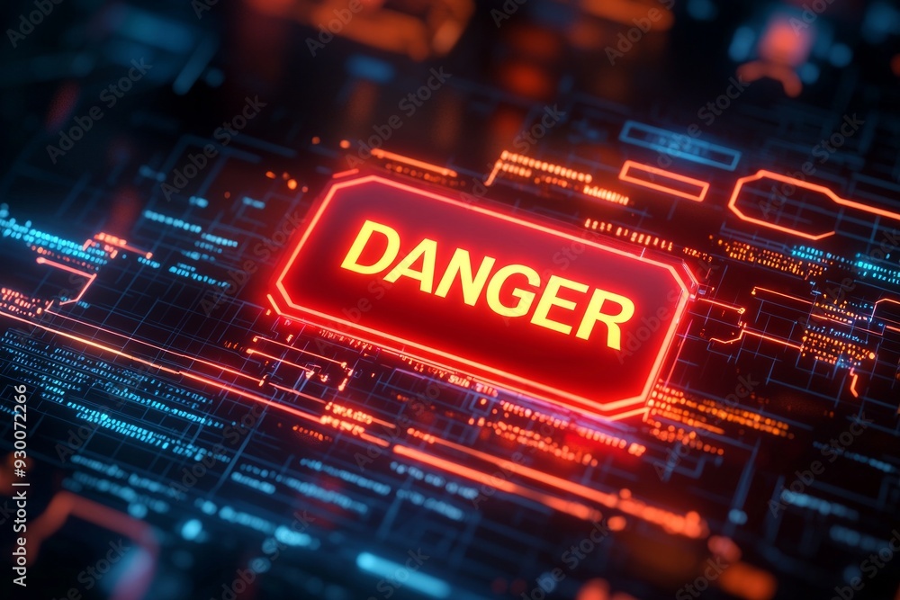 A glowing red warning icon with text A glowing red warning icon with text