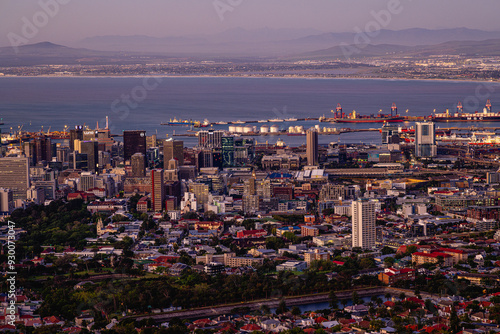 city skyline of cape town south africa in the evening from the table mountain