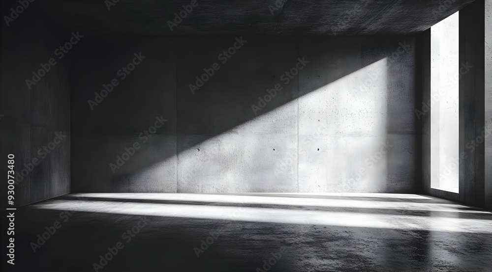 Obraz premium A minimalistic concrete interior with natural light casting dramatic shadows on the surface, perfect for modern design concepts.