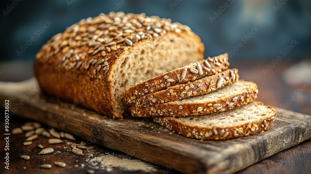 Loaf of Bread with Sunflower Seeds on a Wooden Board Loaf of Bread with Sunflower Seeds on a Wooden Board