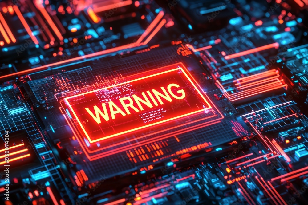 A glowing red warning icon with text A glowing red warning icon with text