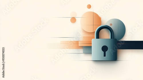 A modern digital illustration of a padlock symbolizing security and protection with abstract shapes and soft colors. photo