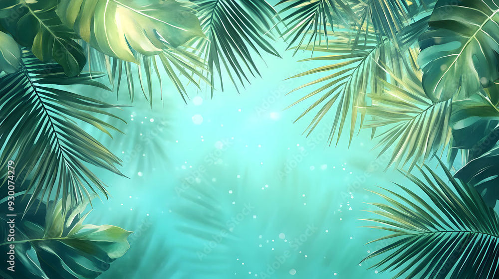 A serene tropical background filled with lush green leaves and a calming blue atmosphere, perfect for relaxation and nature themes. A serene tropical background filled with lush green leaves and a calming blue atmosphere, perfect for relaxation and nature themes.