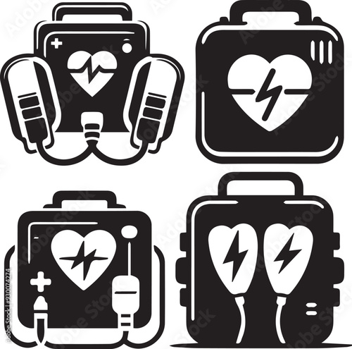  silhouette of Defibrillator isolated on white background