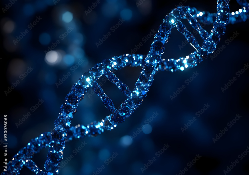 Close-up of a glowing DNA strand, showcasing intricate details in a vibrant blue hue, symbolizing genetics and molecular biology. Close-up of a glowing DNA strand, showcasing intricate details in a vibrant blue hue, symbolizing genetics and molecular biology.