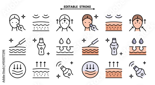 Facial Skin Cleaner icons set. Editable stroke. Face skin healthy. Device peeling simple vector