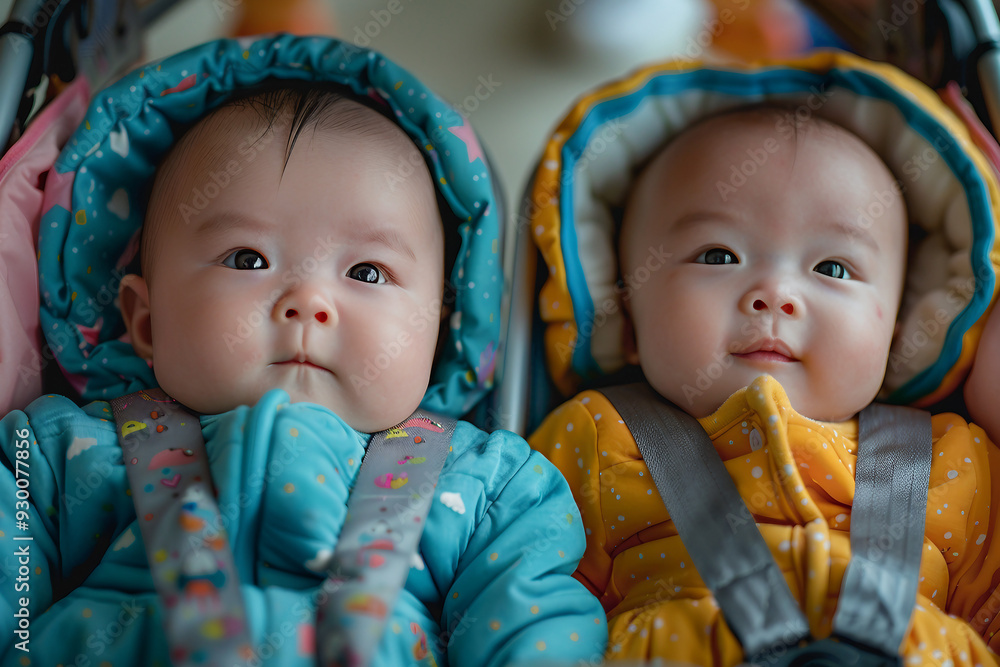 Cute small baby in buggy stroller carriage promenading with mommy happy childhood, Generative AI Cute small baby in buggy stroller carriage promenading with mommy happy childhood, Generative AI