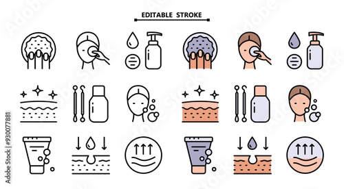 Facial Skin Cleaner icons set color vector. Face skin healthy