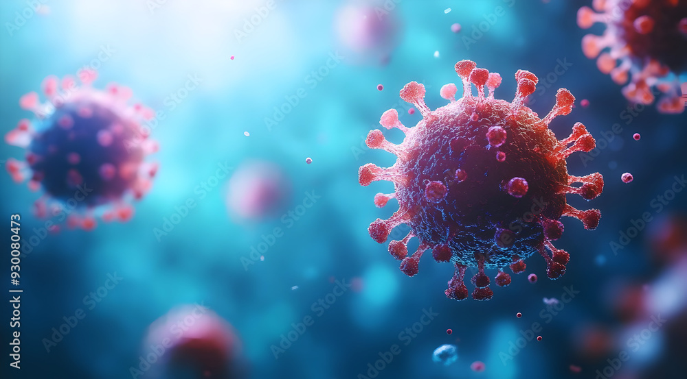 Microscopic view of viruses in vibrant colors, representing the unseen world of pathogens and their impact on health. Microscopic view of viruses in vibrant colors, representing the unseen world of pathogens and their impact on health.
