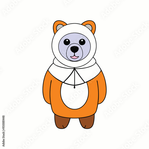 Halloween Polar Bear Costume - Color Line Art & Silhouette Illustration.