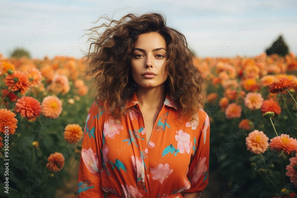 Naklejka premium Ai generated photo of woman in a field of flowers generative ai