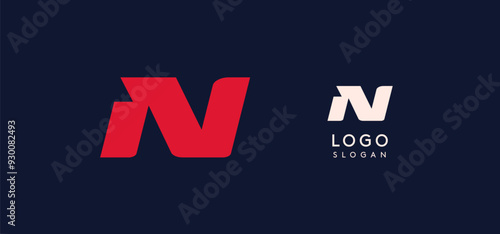 Wide bold red letter N, modern dynamic logo for business identity of technological, automotive and sports business. Vector illustration.