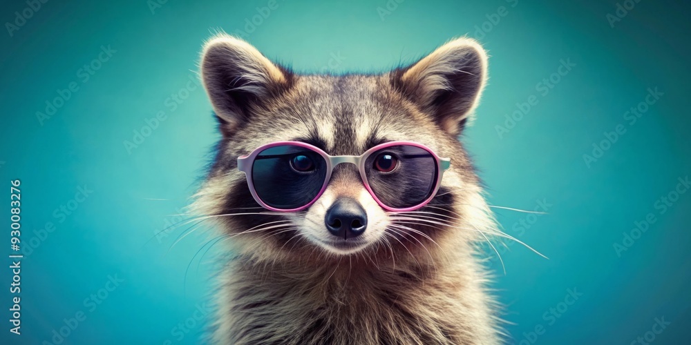 Obraz premium Mischievous raccoon with trendy sunglasses ready for a new adventure , raccoon, sunglasses, animal, mischief, wildlife, cute