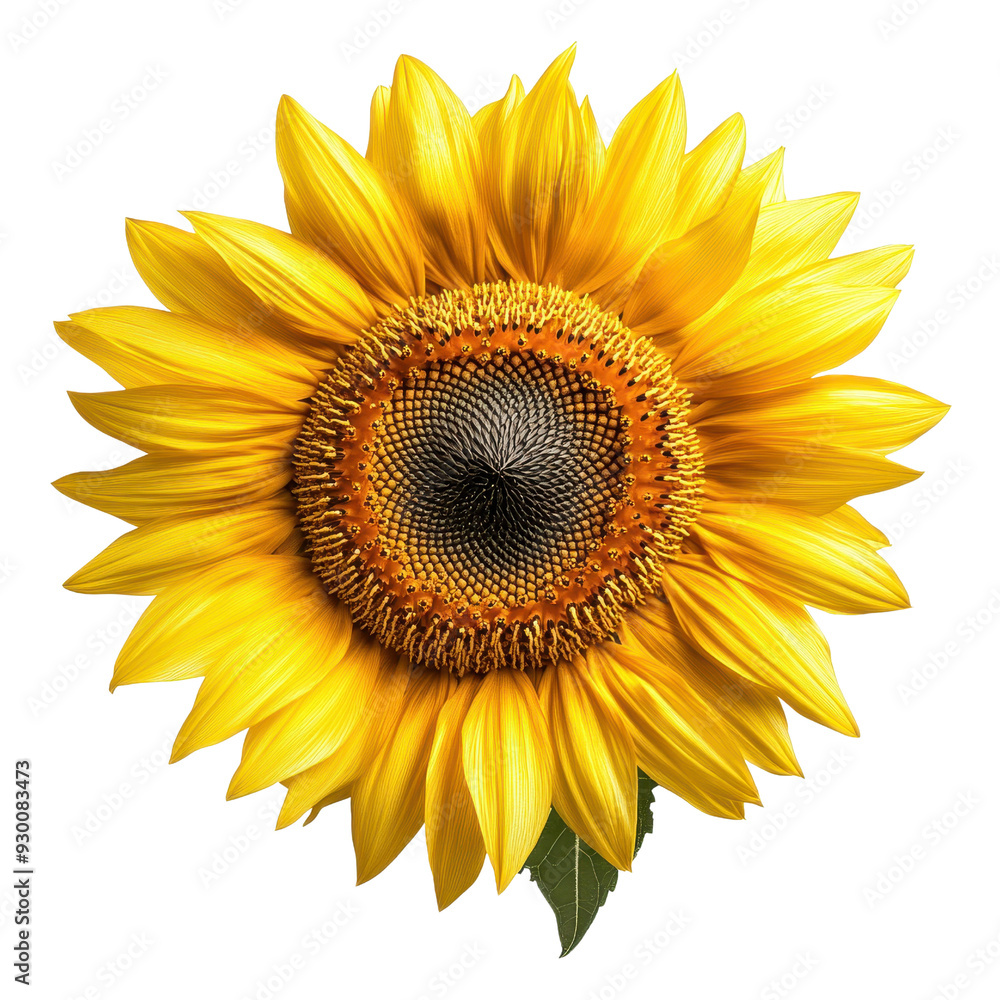 Fototapeta premium Vibrant sunflower displaying bright yellow petals and intricate seed patterns, symbolizing warmth and summer beauty.