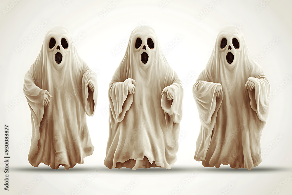 Ghosts isolated on a white background. 3d render illustration. Ghosts isolated on a white background. 3d render illustration.