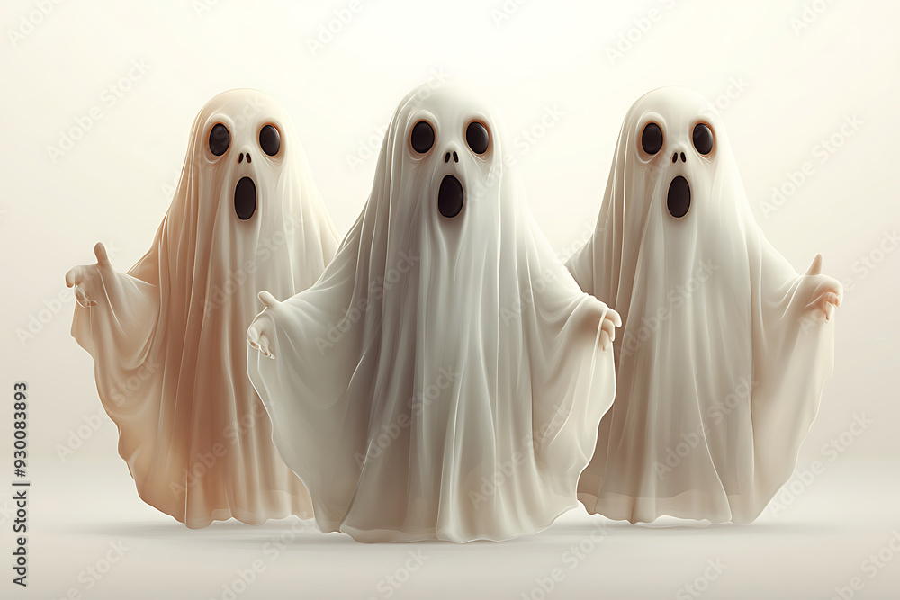 3d render of a group of ghosts with different expressions on a white background 3d render of a group of ghosts with different expressions on a white background