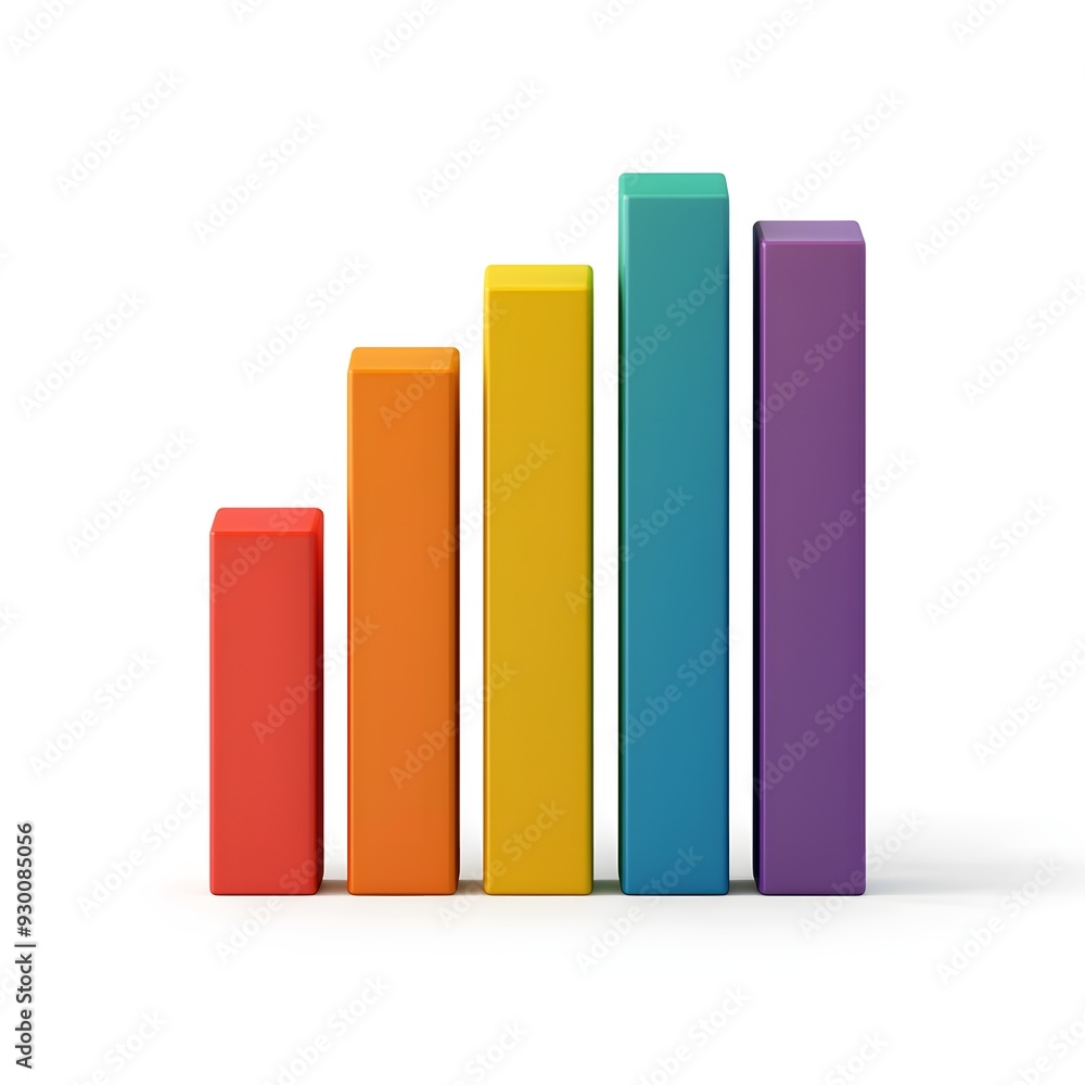 A 3D bar graph with rainbow-colored bars, symbolizing diverse growth, 3D illustration, isolated on white background A 3D bar graph with rainbow-colored bars, symbolizing diverse growth, 3D illustration, isolated on white background