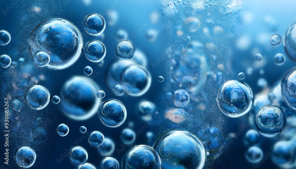 Bubbles of oxygen under water. Water blue structure. Macro. Bubbles of oxygen under water. Water blue structure. Macro.