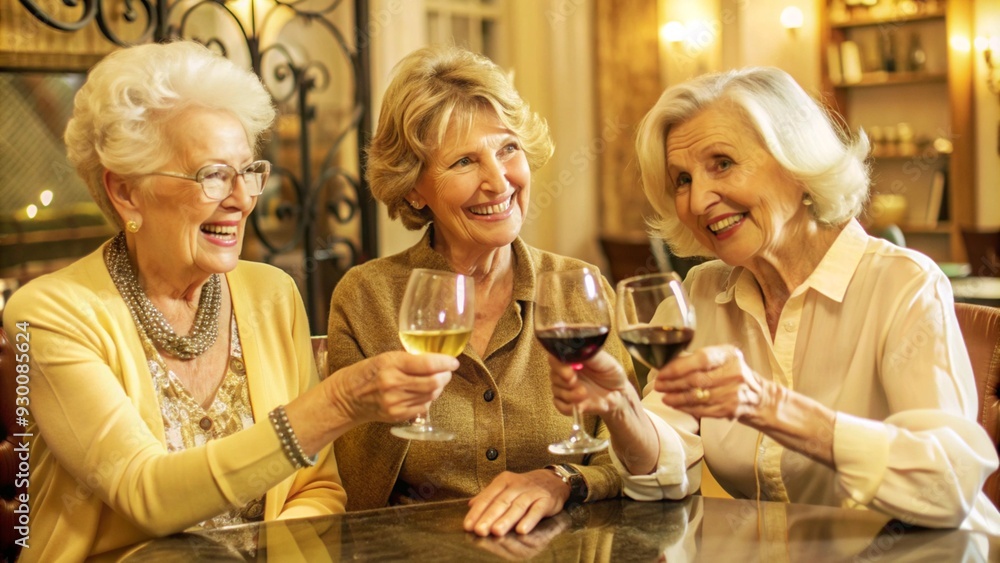 Group of joyful senior friends enjoying a social gathering, toasting with glasses of red wine at an outdoor café. The image captures the essence of friendship, celebration, and enjoying life in a rela Group of joyful senior friends enjoying a social gathering, toasting with glasses of red wine at an outdoor café. The image captures the essence of friendship, celebration, and enjoying life in a rela