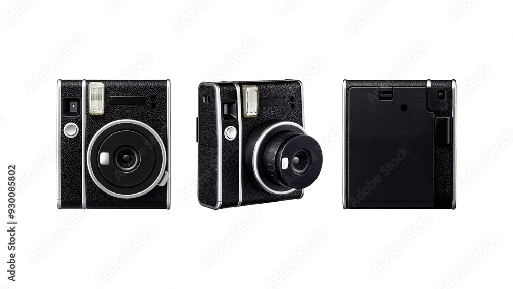 Closeup of black retro photographic cameras on white copy-space background. Closeup of black retro photographic cameras on white copy-space background.
