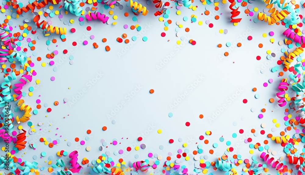 Colorful Confetti and Streamers Frame with Copy Space for Celebration Colorful Confetti and Streamers Frame with Copy Space for Celebration